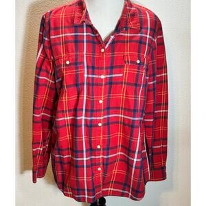 Old Navy Red Plaid Button Down Shirt XL Long Sleeve Cotton Flannel Relaxed Fit